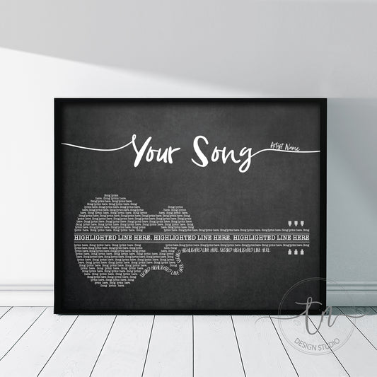 Song Lyrics Guitar Print - Custom Music / Guitar Poster