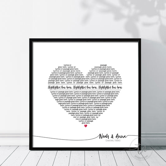 Lyrics Heart Print for Anniversary Gift