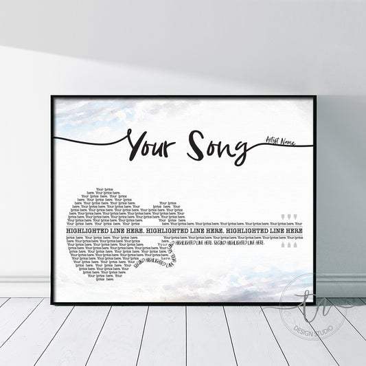 Song Lyrics Guitar Print - Custom Wall Art